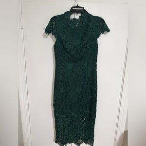 Nicole Miller Forest Green Lace Midi Dress